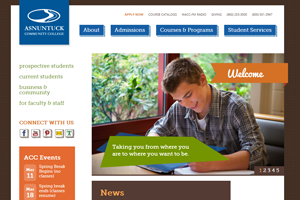 Asnuntuck Community College Website home page screenshot