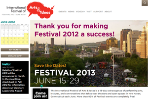 International Festival of Arts & Ideas Website home page screenshot