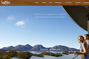 Saffire Freycinet Hotel Website home page screenshot